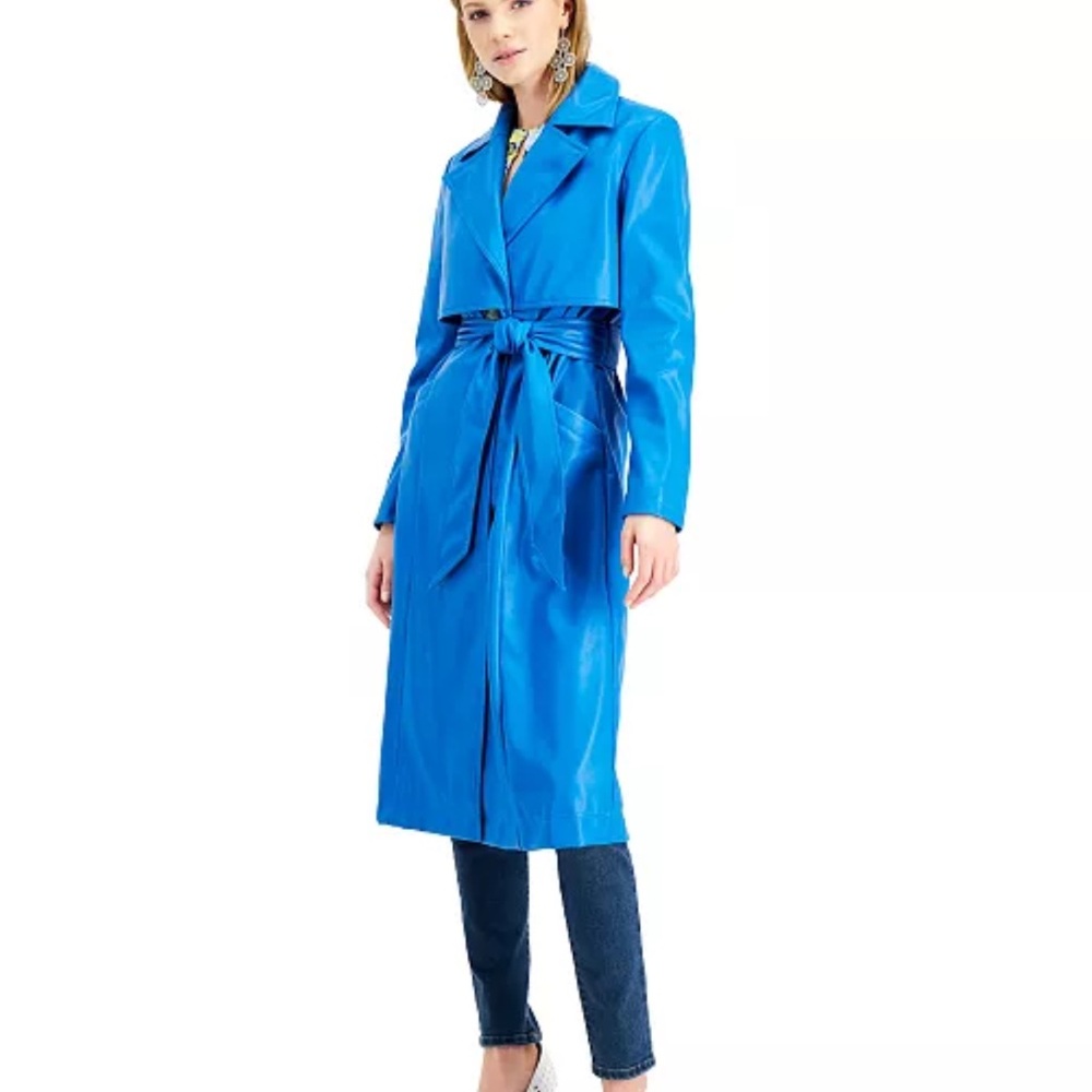 INC vegan leather Blue Trench Coat